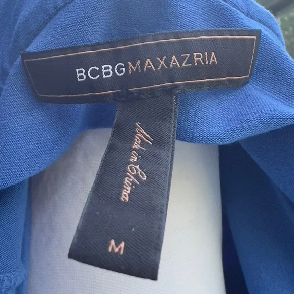 BCBG MaxAzaria Blue Long Sleeves Dress Medium Black Trim - Picture 12 of 14